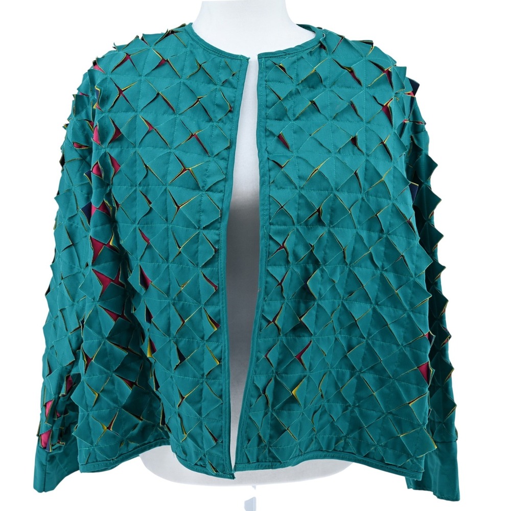 VTG Handmade Quilted Jacket 3D Prairie Point Wearable Art Cottagecore Large L